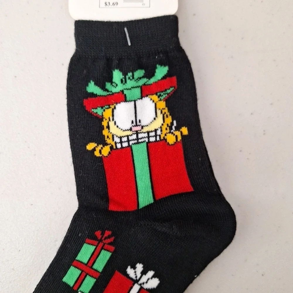 Vintage 1978 GARFIELD THE CAT Women's Crew Socks Christmas Novelty NWT